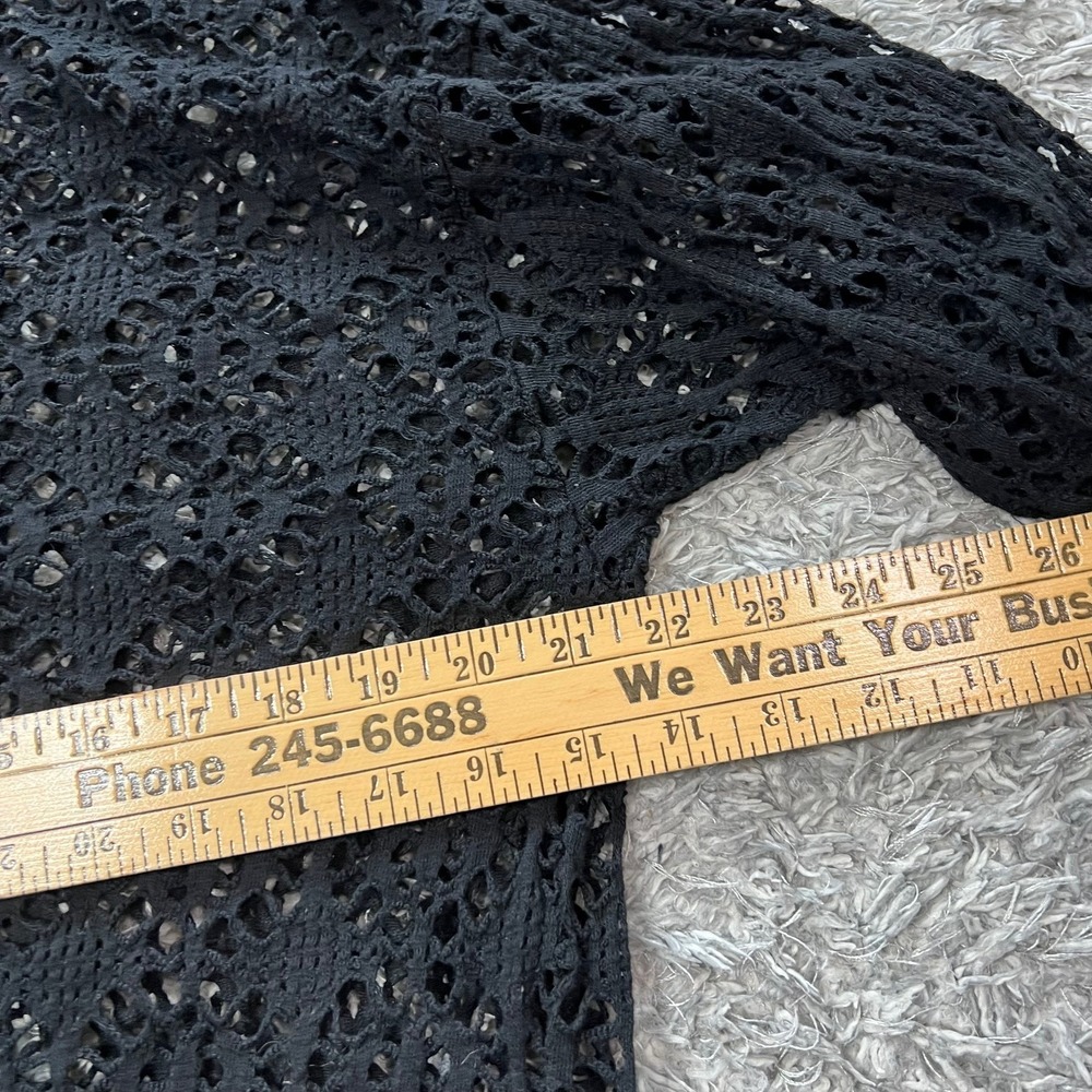 Black Crochet Lace Sheer Tunic Top Long Slv L Boho Goth Festival Layer Cover Up - Picture 3 of 4